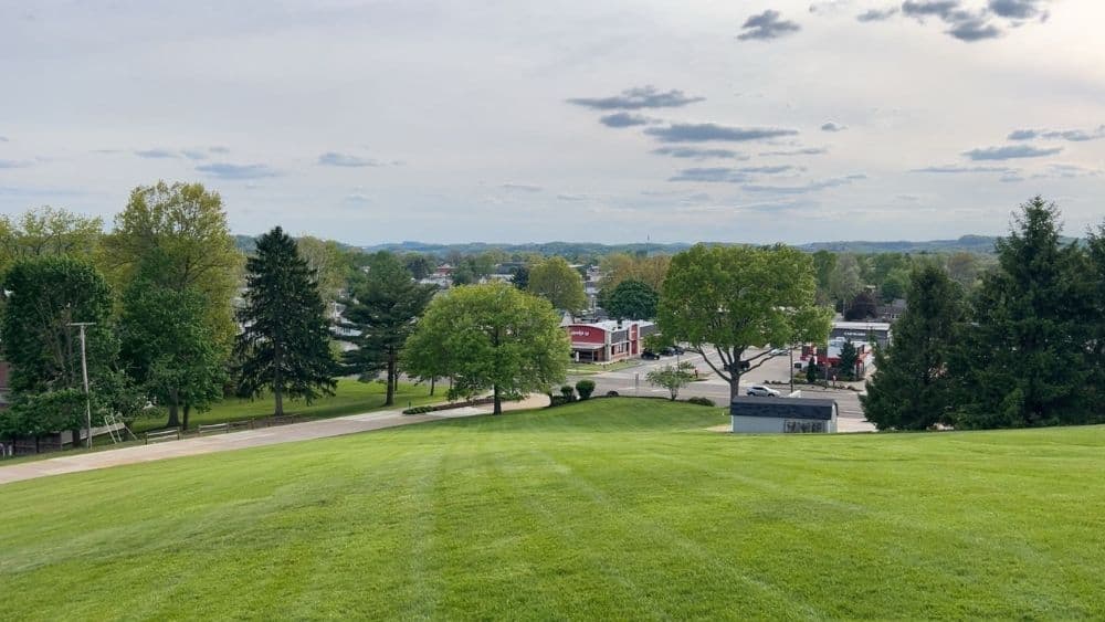Freshly mowed lawn in a Dover, Ohio residential neighborhood
